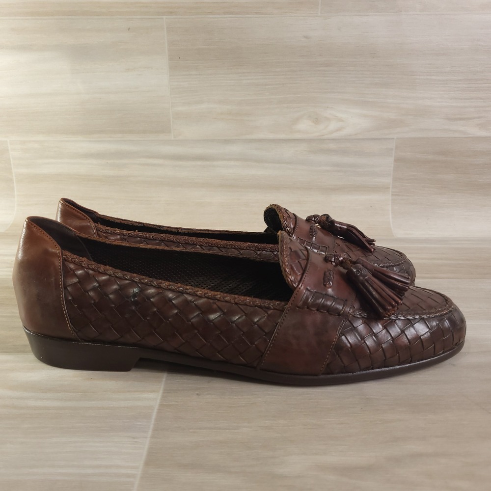 Bragano Cole Haan Loafers Mens 10.5 M Brown Woven Leather Tassel Kiltie Italy